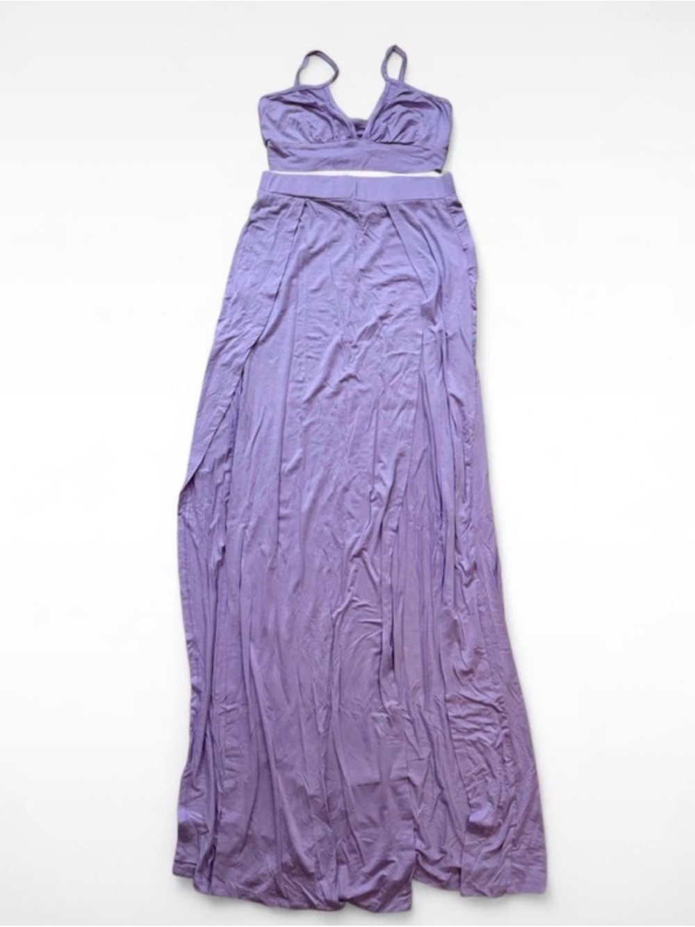Lilac Purple Two Piece Set Spaghetti Strap Crop Top & Maxi Skirt